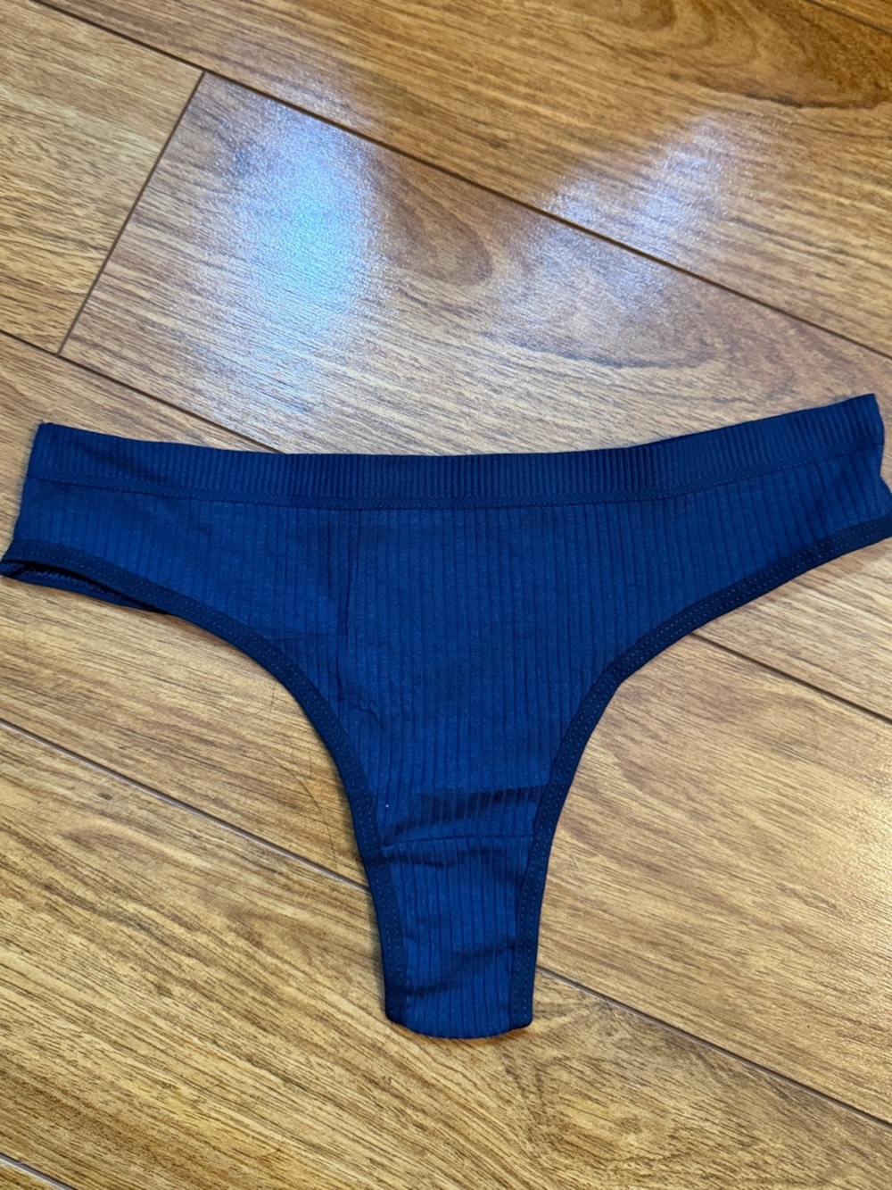 Women’s Ribbed Navy Thongs Well Worn